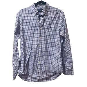 Ralph Lauren Shirt Men Medium Blue/White Check Plaid Pony Button‎ Down Cotton